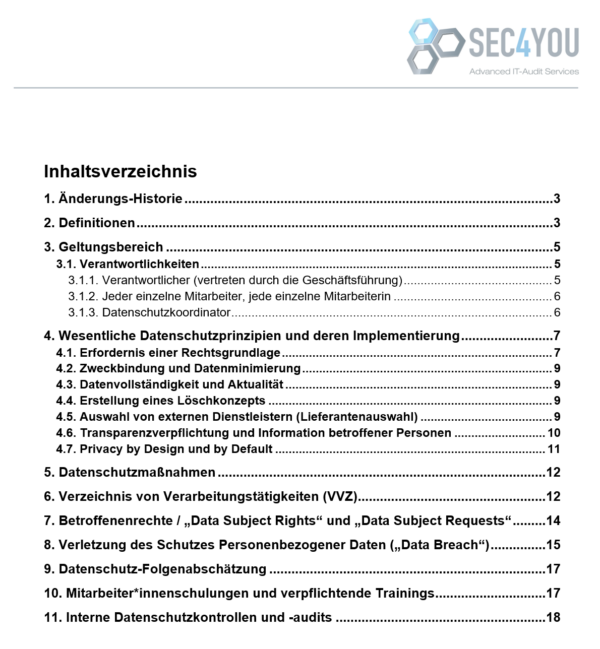 SEC4YOU Datenschutz-Richtlinie Inhalt